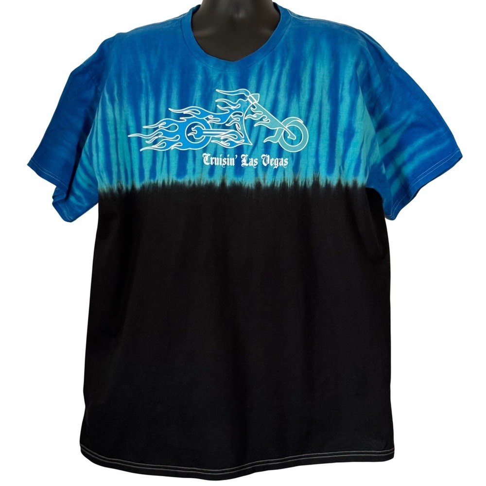 Hanes Heavyweight Cruisin Las Vegas Motorcycle Tie Dye Graphic T-Shirt Men's XL